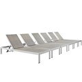 Modway Shore Outdoor Patio Aluminum Chaise, Silver and Gray - Set of 6 EEI-2479-SLV-GRY-SET